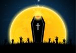 Halloween Coffin Moon Graveyard Thunderbolt Zombie Hand Stock Photo