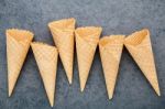 Flat Lay Ice Cream Cones Collection On Dark Stone Background . B Stock Photo