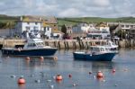 Boats In The Harbour At Lyme Regis Stock Photo