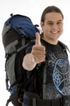 Young Traveler With Thumbs Up Stock Photo