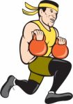 Crossfit Runner With Kettlebell Cartoon Stock Photo