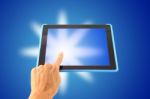 Left Hand Tablet Touch Shiny Stock Photo