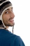 Smiling Man Wearing Woollen Hat Stock Photo