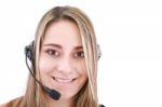 Call Center Woman With Headset Stock Photo