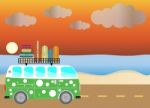  Passenger Van Car With Seascape Background Stock Photo