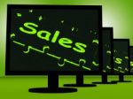 Sales On Monitors Shows Promotions Stock Photo