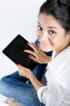 Beautiful Young Woman With Digital Tablet Stock Photo