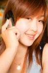 Asian Girl And Mobile Phone Stock Photo