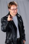 Young Man In Leather Jacket With Cigarette Stock Photo