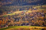 Sunny October Day In Mountain Village. Autumn In Poland Stock Photo