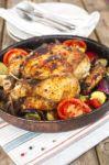 Roasted Chicken With Vegetables Stock Photo