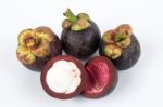 Four Mangosteens Stock Photo