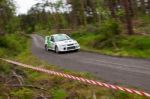 J. Laverty Driving Mitsubishi Evo Stock Photo