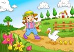 Cute Little Farmers Girl Stock Photo