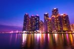 Cityscape And Gwangan Bridge In Busan, South Korea Skyline Stock Photo