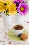 Cup Of Coffee With Flower Stock Photo