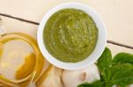 Italian Basil Pesto Sauce Ingredients Stock Photo