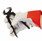 Glove Hand Holding Pincer Stock Photo