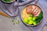 View Top Pork Noodle On Background Stock Photo