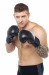 Tattoo Young Boxer Standing Stock Photo