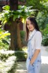 Portrait Of Thai Teen Beautiful Girl Happy And Relax Stock Photo