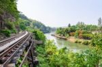 Death Railway Bridge Over The Kwai Noi River Stock Photo