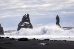 Stormy Weather At Reynisfjara Volcanic Beach Stock Photo