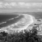 Pristine Beachfront At North Point, Moreton Island. Black And White Stock Photo