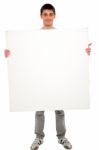 Teenage Boy Holding Blank Board Stock Photo