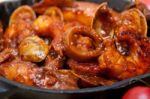 Fresh Seafoos Stew On An Iron Skillet Stock Photo