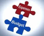 Expenses Budget Puzzle Shows Company Bookkeeping And Balance Stock Photo