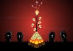 Halloween Skull Tree Bonfire Thunderbolt Coffin  Stock Photo