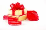 Gift Box And Red Ribbon Stock Photo