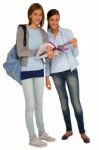 Girl Students Holding Books And Bag Stock Photo