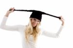 Smiling Woman Wearing Woolen Cap Stock Photo