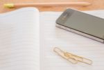 Simple Office Desk With Necessary Tool Stock Photo