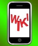 Wiki On Phone Shows Online Information Knowledge Or Encyclopaedi Stock Photo