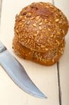 Organic Bread Over Rustic Table Stock Photo