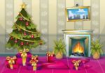 Cartoon  Illustration Interior Christmas Room With Separated Layers Stock Photo