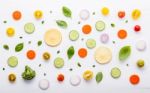 Food Pattern With Raw Ingredients Of Salad. Various Vegetables L Stock Photo