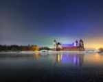 Winter Night Near The Ancient Castle Stock Photo