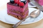 Blueberry And Raspberry Cake Mousse Dessert Stock Photo