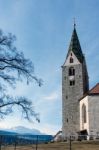 Belfry Of The Parish Church In Villanders Stock Photo