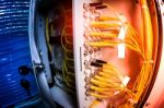 Fiber Optic With Servers In A Technology Data Center Stock Photo