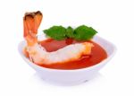 Shrimp With Chili Sauce Isolated On White Background Stock Photo