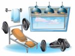 Cartoon  Illustration Interior Fitness Room With Separated Layers Stock Photo