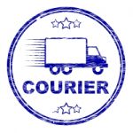 Courier Stamp Means Delivery Shipping And Transport Stock Photo