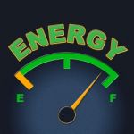 Energy Gauge Shows Power Source And Dial Stock Photo