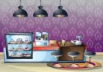 Cartoon  Illustration Interior Cafe Room With Separated Layers Stock Photo