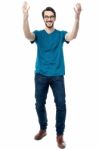 Full Length Shot, Casual Cheerful Man Stock Photo